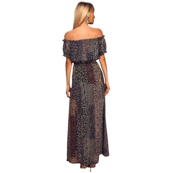 Lulu's Women's Small Neva Navy Floral Off Shoulder High Slit Dress - Picture 9 of 10